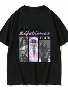 Camiseta Gráfica  The Lifetimes Tour para Hombre y Mujer, Verano, Estilo Harajuku, Manga Corta, Retro, Oversize, de Algodón - Negro - Ver 6