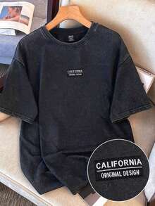 Camiseta suelta lavada con estampado minimalista de metal negro con estrella y luna, adecuada para salidas, escuela, hogar y regalos a amigos - Multicolor - Ver 1