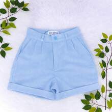 Women's Linen Shorts, Formal Linen Shorts With Italian Hem And Lined Design. - Baby Blue - View 3