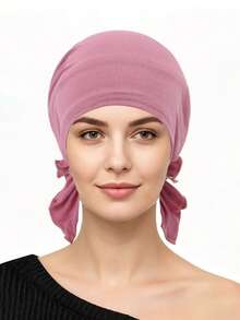 Mũ turban buộc sẵn thời trang, khăn trùm đầu mềm mại, thoáng khí, co giãn, mũ lót hijab cho nữ, phụ kiện che tóc phong cách thường ngày và đường phố. - màu sắc - Xem 3