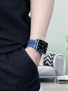 Huastonband 38mm 40mm 41mm 42mm 44mm 45mm 49mm 46mm（不含手錶）藍色金屬不鏽鋼可調節手錶錶帶，相容於 SE /S11/S10 /S9 /S8/ S7/ S6 /S5 /S4 系列，時尚優雅年輕網紅風格，送給男友的禮物、畢業禮物、教師節禮物，夏季男女海灘不鏽鋼飾品配件 - 藍色 - 查看 7