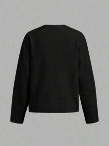 Cárdigan de mujer de manga larga, cuello redondo, suelto y corto, de unicolor, cómodo y acogedor, ideal para el uso diario, en color amarillo mantequilla para otoño/invierno - Negro - Ver 4