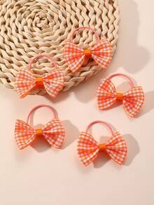 5pcs/10pcs Girls Elegant Checkerboard Bow Hair Scrunchies, Orange Tones, Suitable For Daily, Vacation, Graduation Season Decoration And Gifts - Multicolor - View 5