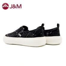 joy&mario 1双女士Y2K亮片蕾丝一脚蹬厚底运动鞋，黑色透气轻便休闲鞋，适合派对、街头风和约会 - J&M - 黑色 - 查看 5