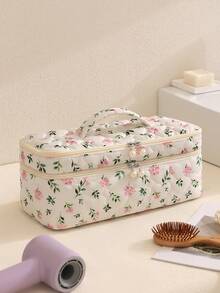 1pc Floral Double Layer Hair Tool Storage Bag, Cute Large Capacity Makeup Organizer Bag, Can Store Hair Dryer, Styling Tools, Travel Hair Tools, Curling Iron, Hair Dryer, Hair Clips, Straightener, Perfect For Travel, Valentine's Day, Christmas, Mother's Day Gift, Home And Travel Essential - Multicolor - View 16