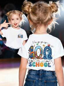 Disney Zootopia Themed 100th Day Of School Girls T-Shirt, Judy Hopps Nick Wilde Print Kids Short Sleeve Top, 2-14Y School Party Tee, Express Delivery - trắng - Xem 1
