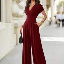 Women's Elegant Solid Color Cinched Waist Jumpsuit For Commuting Spring Summer Elegant Valentine's Day  Red   Formal Summer Spring Easter Festival Party Beach Wedding Graduation Elegant Casual Vacation Sports Formal  Y2k Business Country - Multicolor - Ver 2