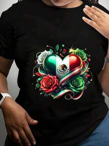 Camiseta Vibrante para Mujer con la Bandera Mexicana, 100% Suave, Manga Corta, Cuello Redondo, Lavable a Máquina, Ligera 180Gsm, Perfecta para Festividades de Verano y Uso Casual, Camiseta Y2k - Blanco - Ver 10