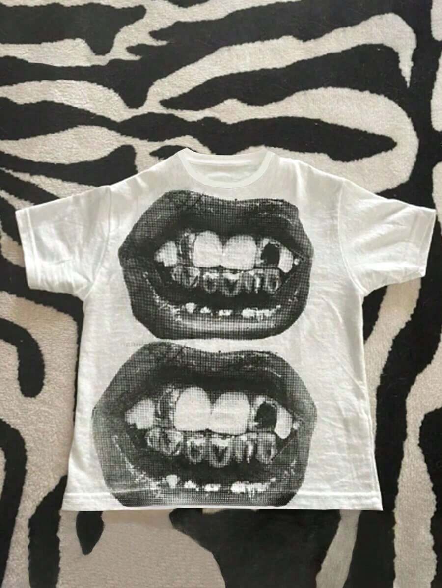 Women's Casual Punk Round Neck Short Sleeve Lips Print Fashion Gothic Streetwear T-Shirt White Summer. All Kinds Of Prints, Jacket, Round Neck T-Shirt, Casual, For Office, For Travel, Very Popular, Sporty Style, Print/Pattern, 100% Cotton T-Shirt, Casual T-Shirt, Comfortable, Soft, Breathable. The Latest Popular Bestseller - 白色 - 查看 1