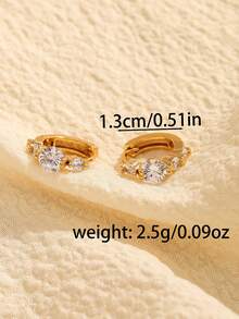 Bộ 2 đôi bông tai tròn mạ vàng 18K đính đá Cubic Zirconia thanh lịch, đa năng, phù hợp cho phái nữ đeo hàng ngày khi đi làm và hẹn hò. - 2 chiếc vàng - Xem 7