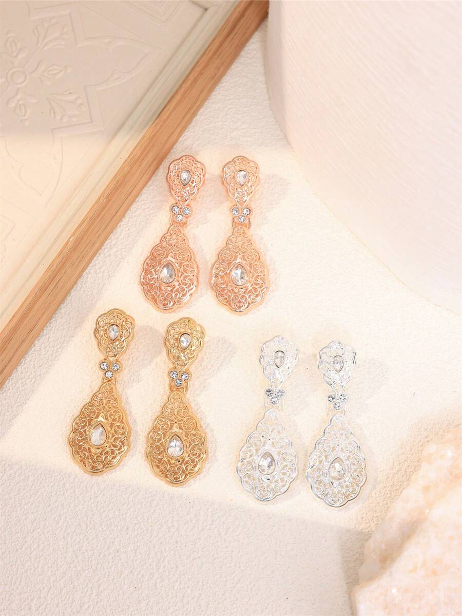 1 đôi bông tai nữ Algeria thanh lịch, nhỏ nhắn và tinh tế, đính đá lấp lánh, thích hợp cho đám cưới, tiệc tùng, lễ hội Trung Đông, bông tai cô dâu, trang sức, sang trọng. - Vàng - Xem 1