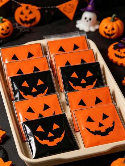 100 piezas Bolsas de regalo de Halloween, bolsas de dulces con diseño de calabaza naranja y negra, bolsas de envoltura de regalo con cierre autoadhesivo, bolsas de caramelos para fiestas de Halloween, bolsas de galletas, decoración de Halloween para trucos o dulces, decoraciones de Halloween felices, suministros para fiestas de Halloween, decoración de mesa para fiestas de Halloween, bolsas para hornear galletas de Halloween, suministros de embalaje de regalos de Halloween, regalos de Halloween, rellenos de bolsas de fiesta de Halloween, recuerdos, decoración navideña, decoración de Año Nuevo 2027