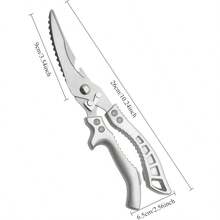 1pc Multifunctional Carbon Steel Kitchen Scissors | Ergonomic Handle, Suitable For Left & Right Hands, Great For Cutting Chicken, Fish, Meat, Detachable Chicken Bone Cutter, Powerful Bone Cutting & Bottle Opener, Easy To Clean Non-Slip Handle - Silver - View 3