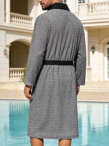 1件-华夫格提花浴袍桑拿服薄款睡袍长款情侣家居服酒店水疗休闲浴袍-居家和外出均可穿着-送给自己/朋友一份高档且隆重的圣诞节/新年/父亲节礼物。 - 彩色 - 查看 2