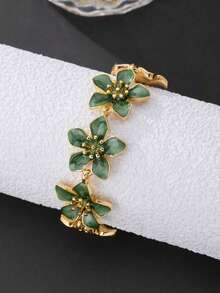 1pc Delicate Cherry Blossom Anklet, Niche Drip Oil Floral Design, Vacation Style Versatile Ankle Chain - Green - View 3