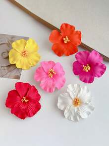 6Pcs Hawaiian Flower Hair Clips For Girl, Plumeria Hair Clips Hibiscus Hair Barrettes, 3.5 Inch Boho Artificial Flower Clips, Cute Hair Accessories For Girls Summer Vacation Beach Party - Multicolor - View 2