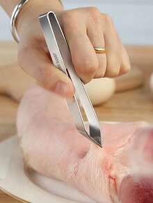 1pc Kitchen Accessories Stainless Steel Fish Bone Tweezer Pincer Clip,Puller Remover Tong,Fish Bone Plucking Clamp,Gadget Tool - Silver - View 4