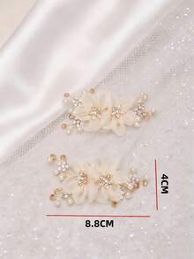 2pcs Detachable DIY Shoe Accessories, 3D Mesh Flower Shoe Decor With Pearls And Rhinestones, Shoe Buckle For Old Shoe Remake, Wedding Banquet High Heel Shoe Accessories - Apricot - View 5