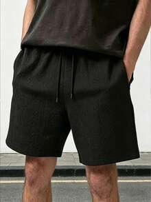 Men's Casual Outdoor Fashionable Drawstring Waist Shorts, Minimalist Style - Black - View 1
