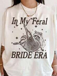 1 pieza - Camiseta "En Mi Era de Novia", Mapache Divertido, Camiseta de Novia Divertida, Regalo para Futura Novia, Regalo de Compromiso, Planificación de Boda, Camiseta con Meme Nupcial, Camisetas Casuales Elegantes, Ropa Deportiva, Transpirable y Cómoda, 210g 100% Algodón, Todos los diseños están impresos. Unisexo. - Blanco - Ver 5
