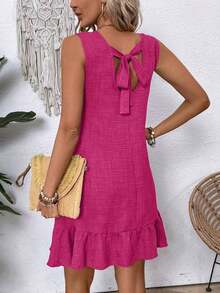 Elouméa Vestido sin mangas de unicolor, simple y diario, para vacaciones y playa - Rosa Fucsia - Ver 2