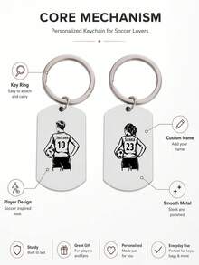 Customized Football Keychain - Personalized Stainless Steel Name And Number, Rectangular Charm Accessory For Men And Women, Perfect Gift For Sports Fans And Club Players - Multicolor - View 6