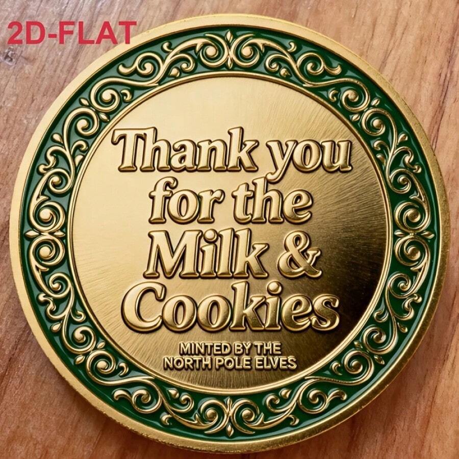 1pc Christmas Sleigh North Pole Delivery Pattern Challenge Coin | 2D Enamel Embossed Collectible, Suitable For Children's Commemorative Coin Christmas Eve Gift - A - View 1