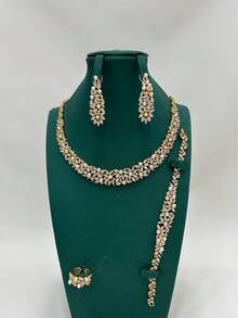 4 pièces Ensemble de bijoux de luxe en perle : Collier, Bracelet, Boucles d'oreilles, Bracelet, Convient pour Dubaï, Moyen-Orient, Arabie Saoudite, Ensemble de collier de diamant populaire, Tenue de soirée, Robe de mariée, Comprend diamant artificiel, pierre précieuse rose, zircone cubique. 5 pièces Ensemble étincelant de collier, boucles d'oreilles, bague, bracelet, Convient comme cadeau pour petite amie, mère, enseignante - ensemble de quatre pièces - Voir 11