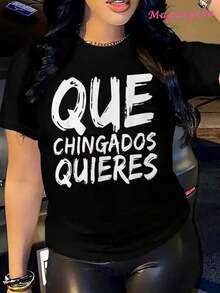 Divertida camiseta estampada 'Qué chingados quieres' para mujer, estilo casual, algodon de alta calidad, colores  y blanco, talla S a XL, ideal para fines de semana, salidas, moda urbana, camiseta gráfica para jóvenes.Pure-Cotton - Negro - Ver 5