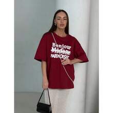 Camiseta de manga corta de algodón puro para el verano 2025, de diseño chique de nicho, de gran tamaño, con estampado de letras elaborado y elegante, a la moda. - Negro - Ver 7