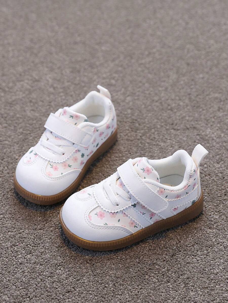 1双女童碎花魔术贴软底防滑休闲鞋,幼儿春秋新款,适合婴幼儿的百搭运动鞋 - 白色 - 查看 1