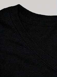 conjuntos de mujer 2026 Camiseta de color sólido para mujer con rayas de arcoíris coloridas, ajuste cómodo, cuello redondo, ropa casual - Lavable a máquina, top de algodón puro. - Negro - Ver 3