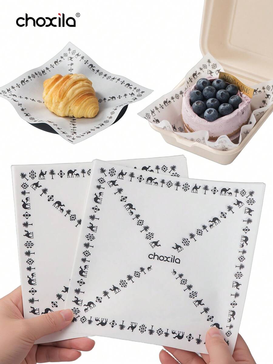 choxila Giấy gói thực phẩm chống dầu mỡ in họa tiết kiểu Ả Rập Xê Út, kích thước 18x18cm, dùng một lần, thích hợp cho bánh ngọt, bánh mì sandwich, bánh mì, nồi chiên không dầu và trưng bày thực phẩm. - Giấy - Xem 1