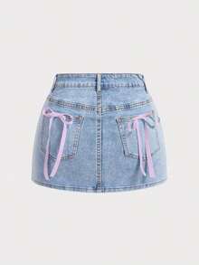 Minifalda de mezclilla casual para mujer, minimalista y de moda para uso diario - Lavado ligero - Ver 1