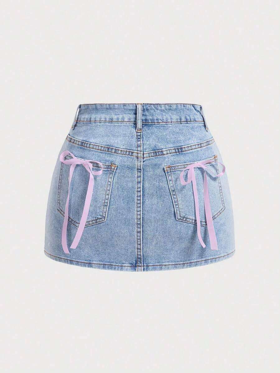 Minifalda de mezclilla casual para mujer, minimalista y de moda para uso diario - Lavado ligero - Ver 1