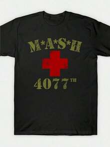 Retro MASH 4077 (Diseño Holgado y Elegante con Estampado de Anime) Camiseta de Verano para Hombre con Cuello Redondo - Estampado Elegante, Manga Corta, Algodón Transpirable, Prenda Versátil para Uso Diario - Negro - Ver 2