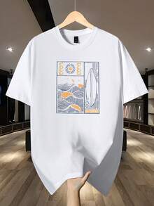 200g Cotton T-Shirt - Short Sleeve, Crew Neck, Regular Fit, Unique Print, Ideal For Casual Wear And Outdoor Fashion - 白色 - 查看 1