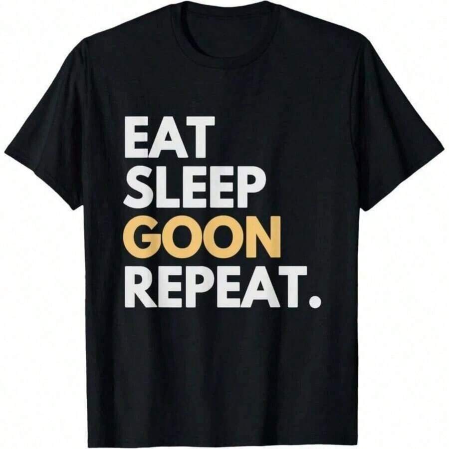 1 camiseta estampada de algodón puro de 180 g/m² con el meme divertido "Gooner Gooning Eat Sleep Goon Repeat". Material suave y transpirable, duradero y resistente a la suciedad, tela fácil de limpiar con tecnología Ting, cómoda de llevar, ideal para amantes de los memes. Ofrece un estilo divertido. 210 g, 100% algodón, todos los diseños están impresos. Unisexo. - Negro - Ver 1