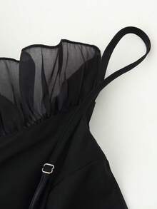 Débardeur femme couleur unie à volants, décontracté et polyvalent, pour sorties quotidiennes, noir, été - Noir - Voir 11