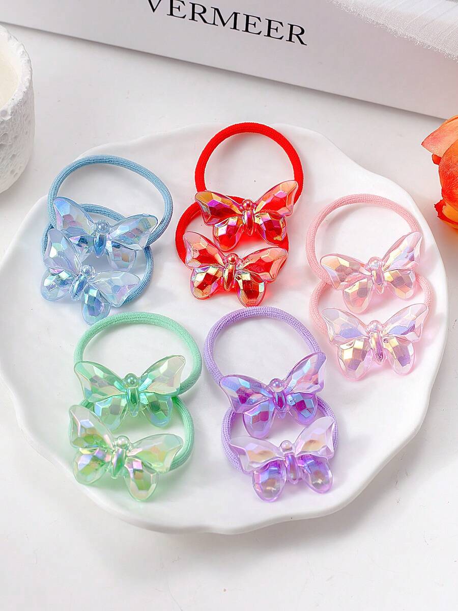 10pcs Jelly Transparent 3D Butterfly Hair Accessories Scrunchies, Elastic Hair Ties, Colorful Hair Bands For Ponytail - Multicolor - View 1