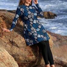 Swim  Plus Size Women's Shell Print Burkini Swim 2pcs/Set Young Women's Gradient ColorSwimsuit With Full Coverage,Modest Swimsuit Blue Outfit For Women Cruise Wear For Women Plus Size Modest Swimsuit,Suitable For Beach,Spring/Summer - Multicolor - Ver 1