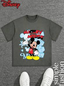 This Disney Mickey Mouse Themed T-Shirt And Shorts Set Features Eye-Catching Street-Style Cartoon Prints, A Relaxed And Casual Fit, And Pairs Perfectly With White Sneakers For A Stylish Look. It Exudes Youthful Energy. - Xám + Đen - Xem 2