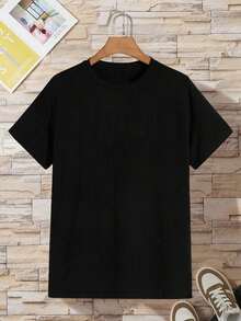 Manfinity Dauomo Camiseta de cuello redondo para hombre, diseño de estampado de gato, uso casual y versátil para diario, verano - Negro - Ver 2