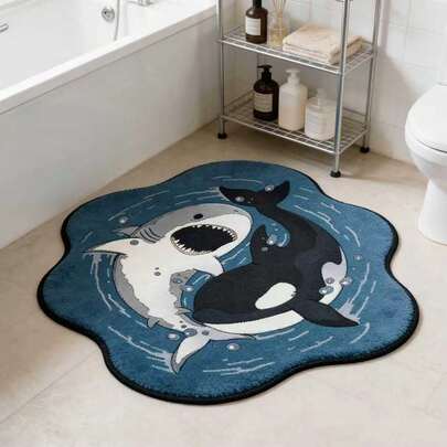 1 pieza Alfombra decorativa con forma de tiburón y orca, para dormitorio, sala de estar, decoración del hogar, lavable