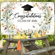 1pc Wildflower Graduation Banner Backdrop Watercolor Floral Class Of 2026 Graduation Decorations Congrats Grad Graduation Banner Happy Birthday Banner, Rainforest Decor, Father's Day Decorations, Graduation Banner, Eagle Decoration, Polyester Material - Multicolor - View 10