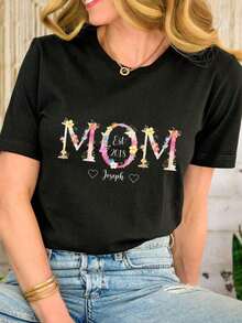 1 camisa floral personalizada para mamá con nombres, camisa de flores silvestres para mamá, camisa personalizada para mamá con nombres, camisa para el Día de la Madre, regalo personalizado para cumpleaños/Día de San Valentín/aniversario/Día de la Madre/festividades/vida cotidiana, 100% algodón, tallas S-2XL, transpirable y cómoda. - Negro - Ver 1