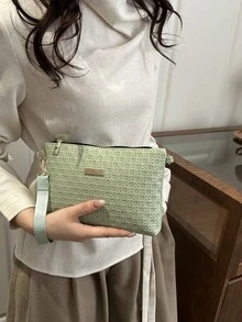 新款春夏草编女士手提包，多功能单肩/斜挎包，独特小巧方形包 - 薄荷綠 - 查看 5