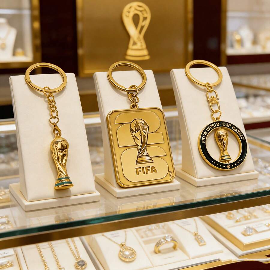 FIFA مجموعة هدايا تذكارية من 3 قطع لكأس العالم 2026 في الولايات المتحدة/المكسيك/كندا، تشمل شعار عسكري ذهبي، قلادة كأس دوارة وقلادة كأس، تصميم ذهبي فاخر عالي الجودة - متعدد الألوان - مشاهدة 1