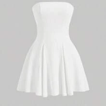 MOD Women's Music Festival White Strapless Flare White Dress,White Graduation Dress - Blanco - Ver 1
