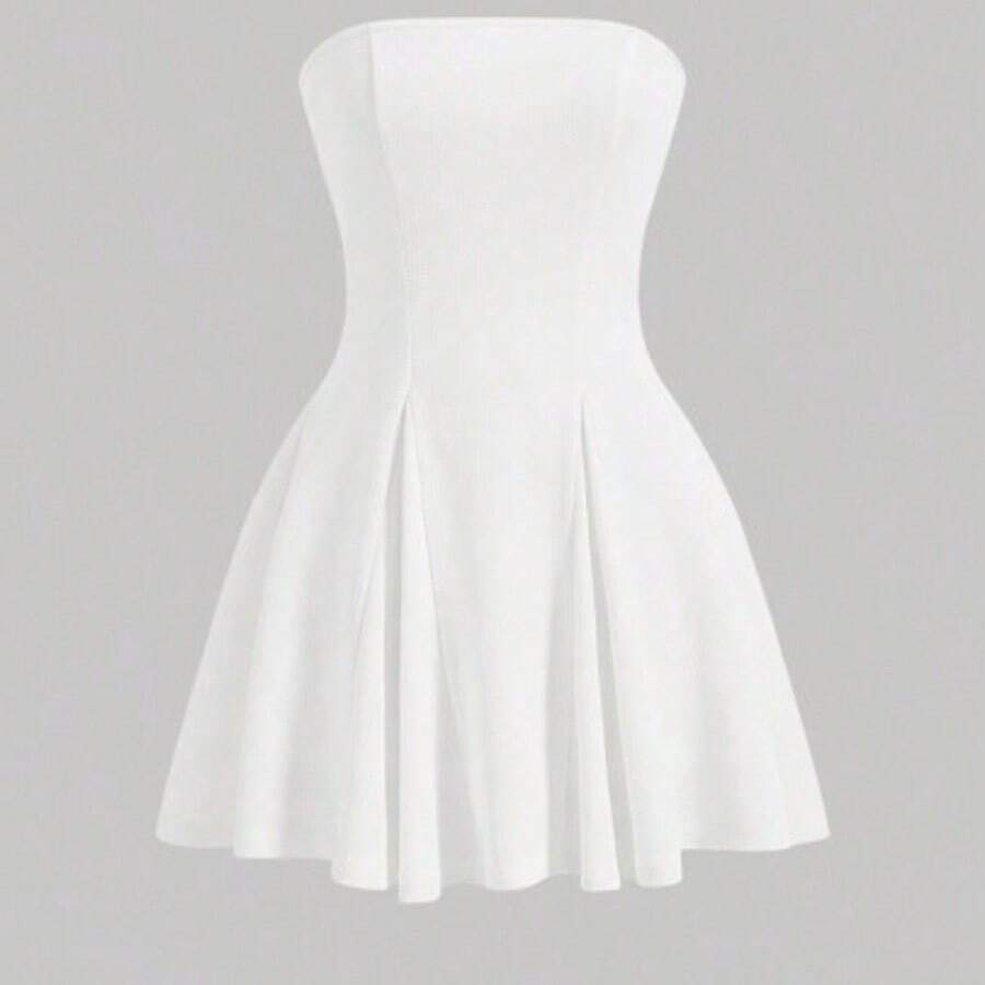 MOD Women's Music Festival White Strapless Flare White Dress,White Graduation Dress - Blanco - Ver 1